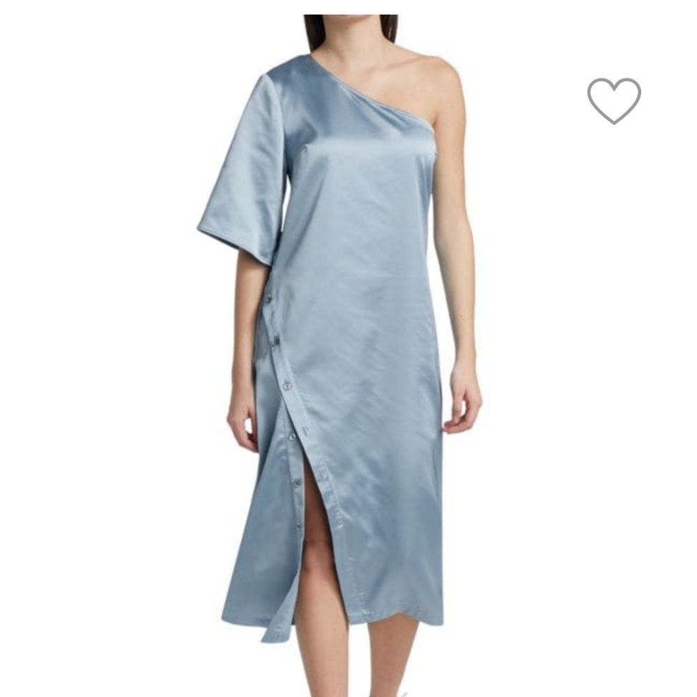 Kimberly Goldson Blue Asymmetrical Ruched Cocktail Dress.  Size Medium